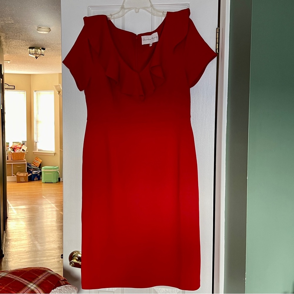 Charles Henry Red Cocktail Dress with Ruffled Neckline Size XL